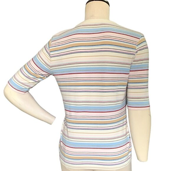Tommy Hilfiger Striped Knit V-Neck Button Front Top 3/4 Sleeve Sz L #139i - Picture 4 of 8